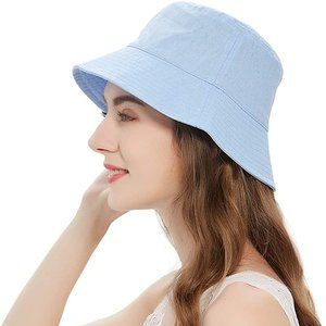 Sun Hat Summer Women Cotton Bucket Blue